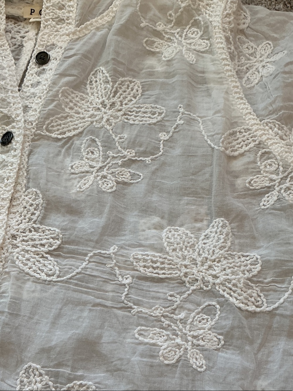 New POL Embroidered Hooded Lace Button-Down Top ~ White - Picture 6 of 8